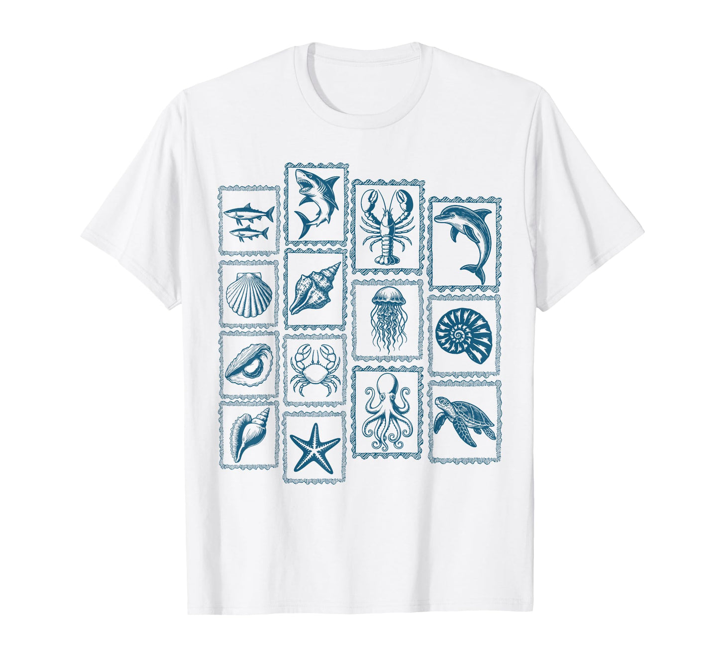 Ocean Wildlife Vintage Shark Turtle Octopus Dolphin Beach T-Shirt