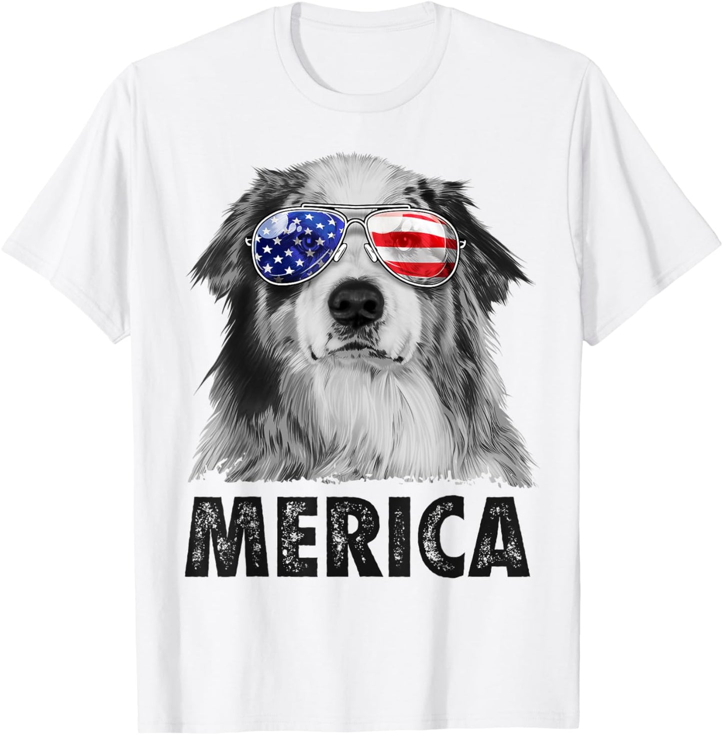 Aussie Australian Shepherd 4th of July Merica American Flag T-Shirt