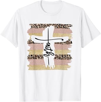 Christian Faith Leopard Cross Ombre Religious Cheetah T-Shirt