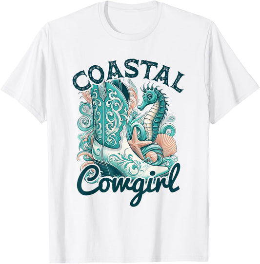 Coastal Cowgirl Seahorse Western Boots Country T-Shirt