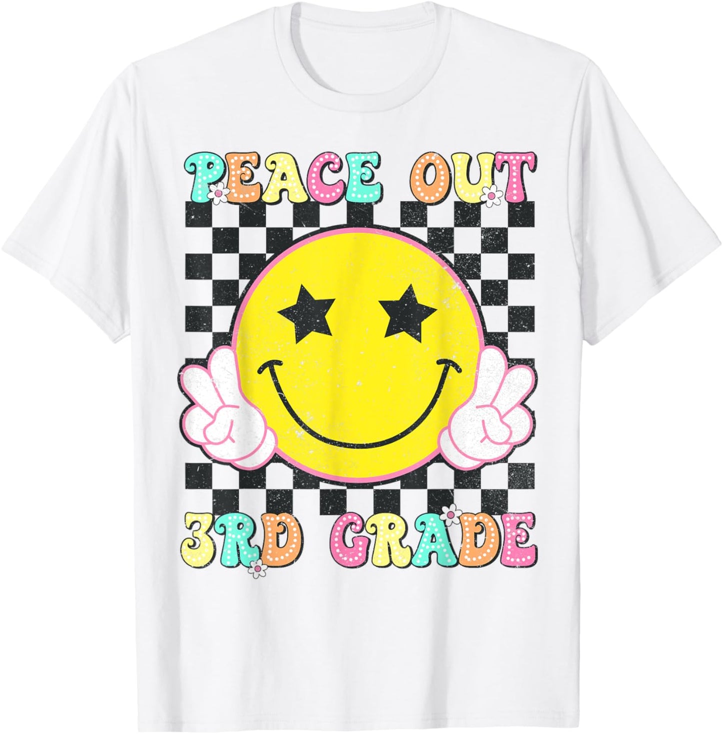Peace Out 3rd Grade Groovy Smile Face Last Day Of School T-Shirt