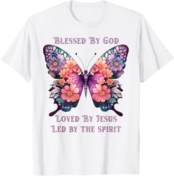 Blessed by God Loved by Jesus Purple Butterfly T-Shirt