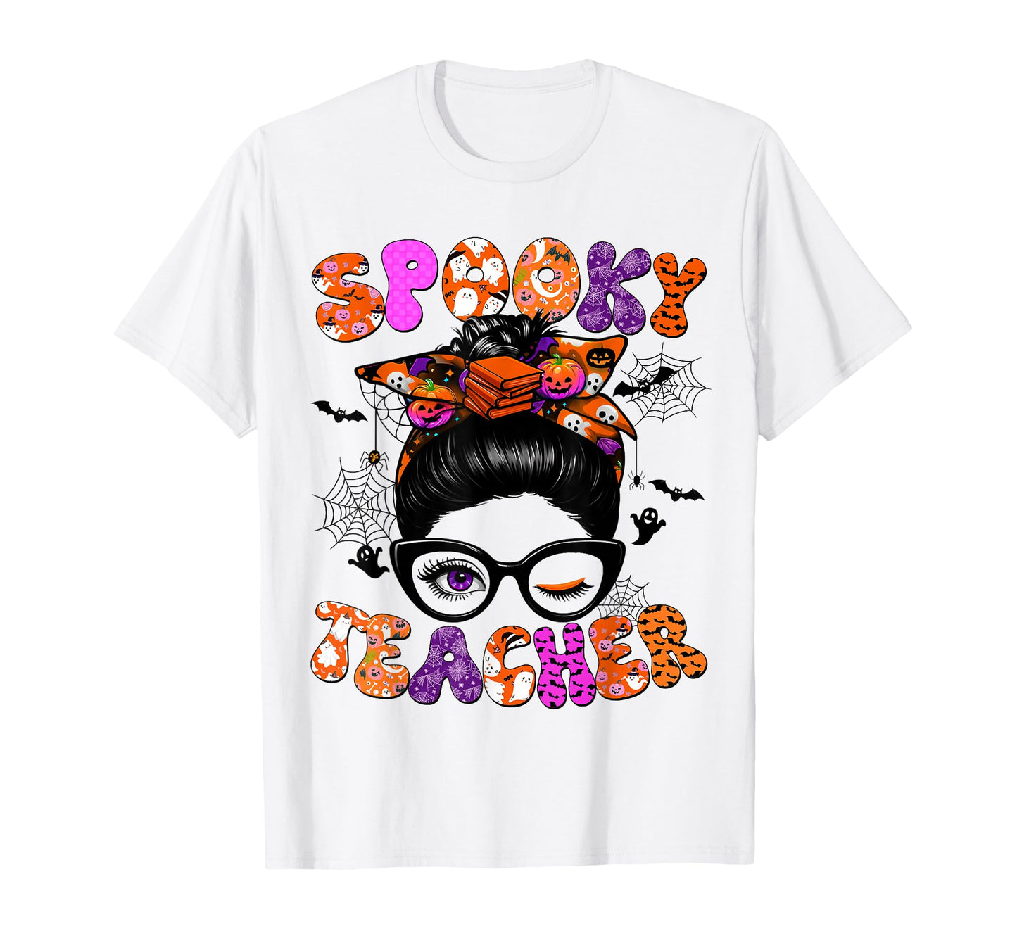 Spooky Teacher Messy Bun Coquette Halloween Costumes Women T-Shirt