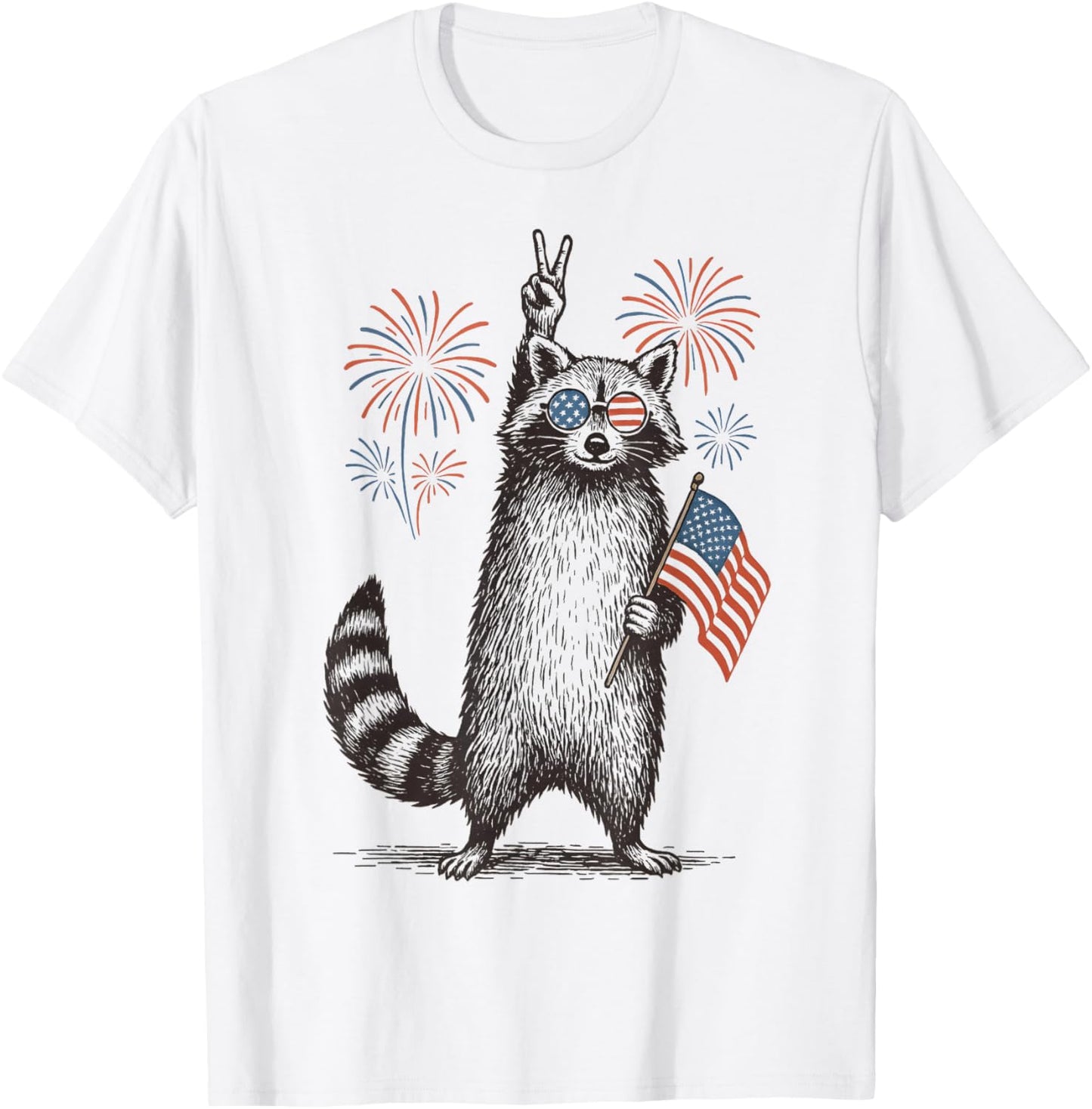 Funny Raccoon American Flag Patriotic 4th Of July T-Shirt
