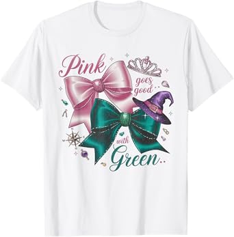 Funny Halloween Witch Pink Goes Good With Green Women Girls T-Shirt