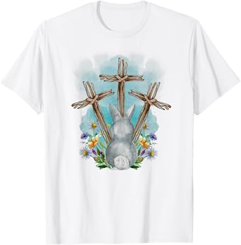 Easter Bunny with Trio Crosses Inspirational Christian Faith T-Shirt