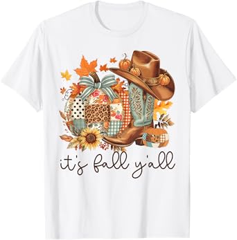 It's Fall Y'all Cowboy Boots Pumpkin Howdy Thanksgiving T-Shirt
