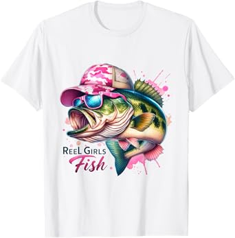 Reel Girls Fish, Lady Fishing, Largemouth Bass T-Shirt