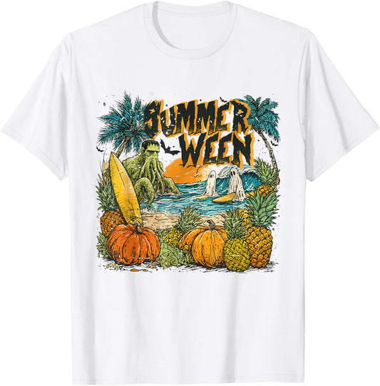 Vintage Cute Spooky Summer Halloween Funny Summerween Beach T-Shirt