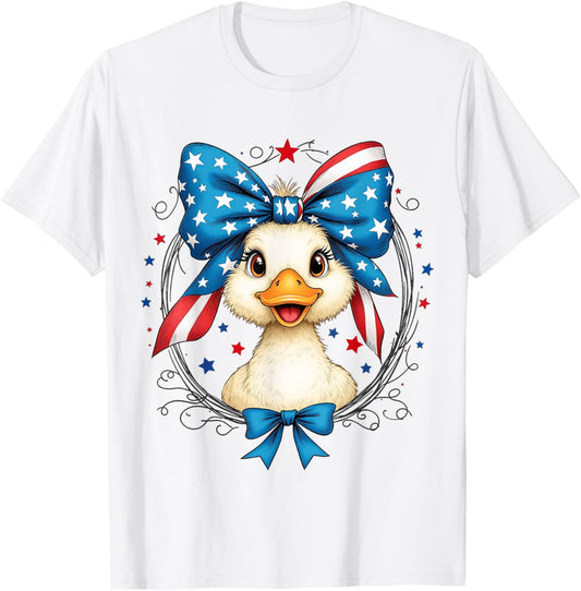 America Coquette Bow Duck 4th of July Silly-Goose Girls Kids T-Shirt