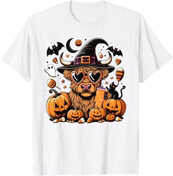 Halloween Highland Cow Witchy Cow Spooky Pumpkin Hello Fall T-Shirt