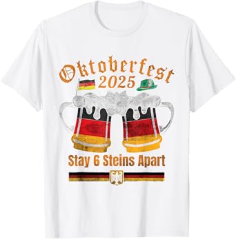Oktoberfest 2025 6 Stein Apart Beer October Funny Drinking T-Shirt