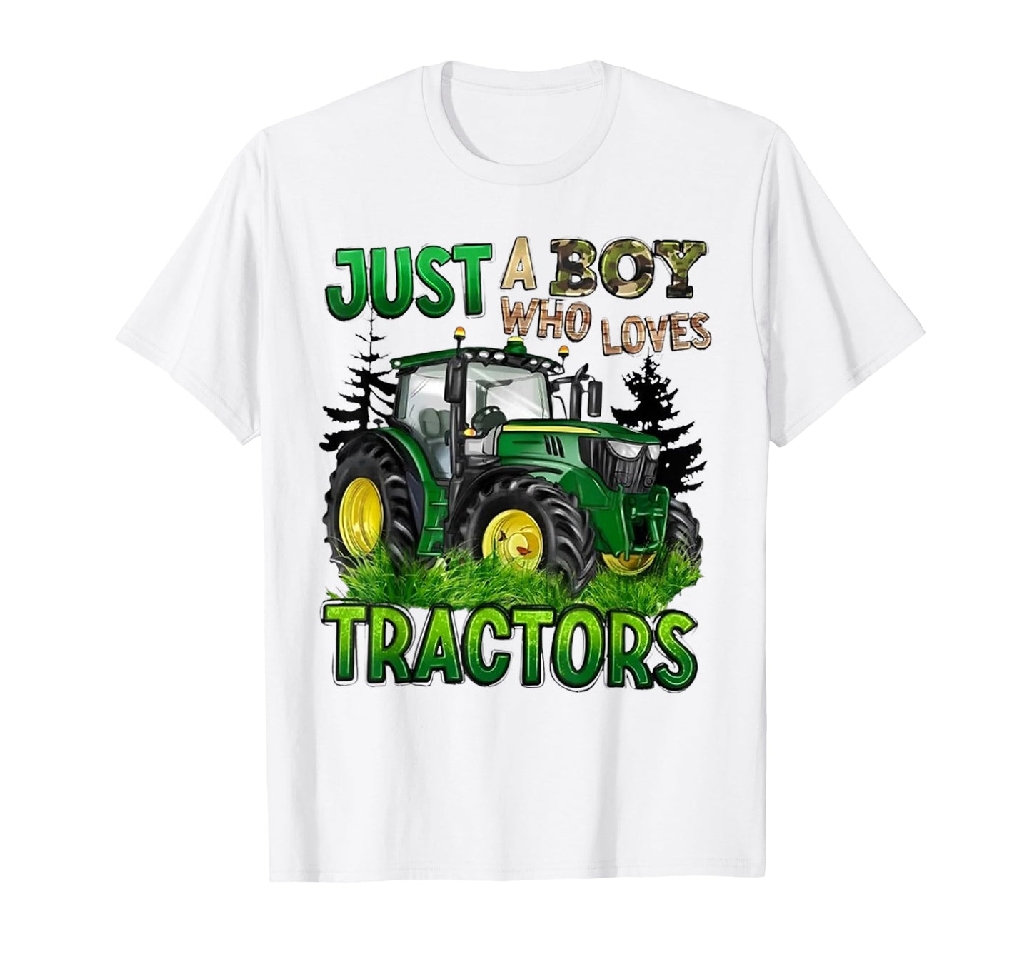 Just A Boy Who Loves Tractors Green Farm Tractor Trucks T-Shirt