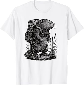 Hiking Beaver Backpacking Animals Funny Cottagecore Castor T-Shirt