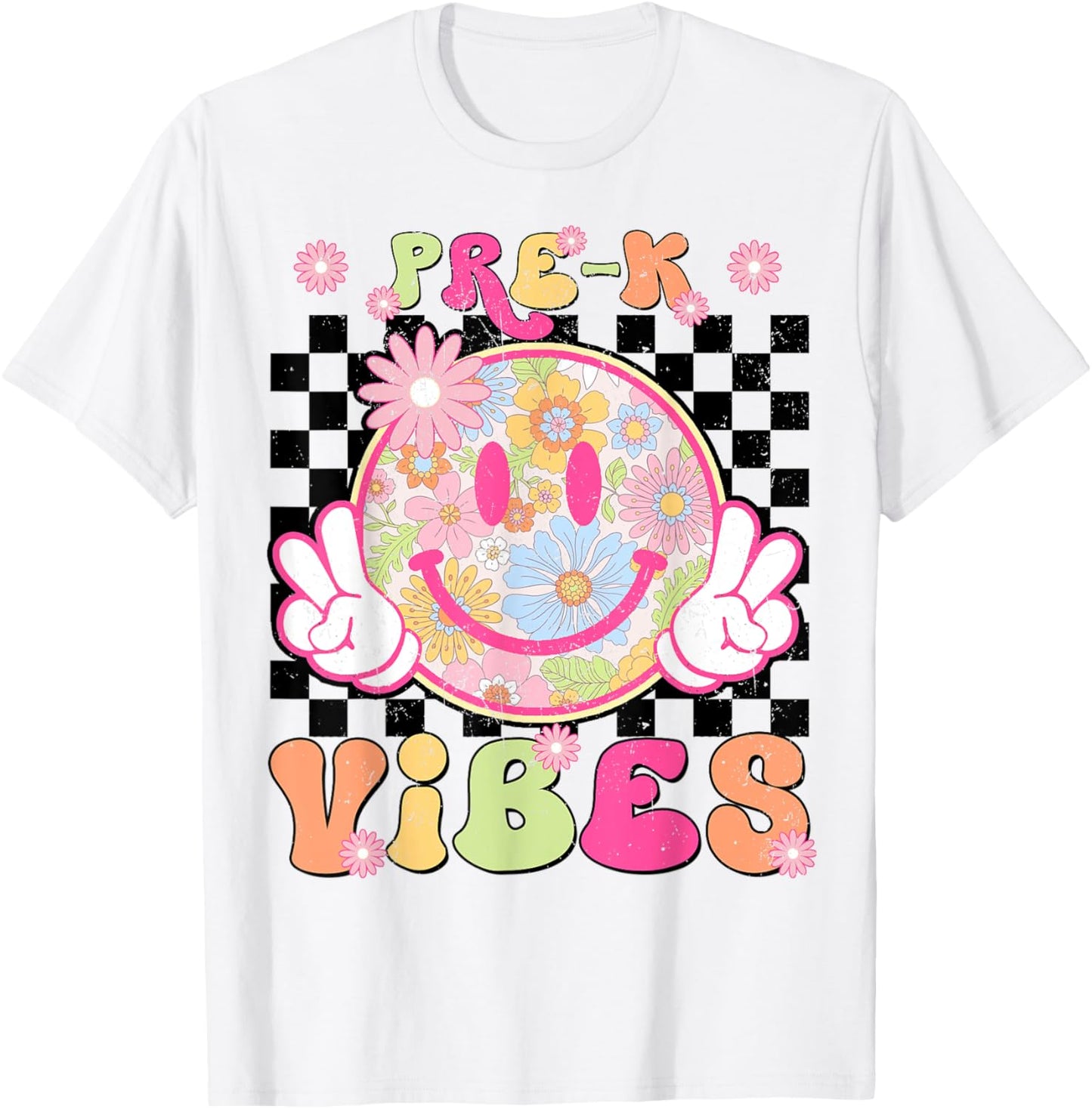 Groovy Pre‑K Vibes First Day Of School Teacher Girls Tee by TeeBrew