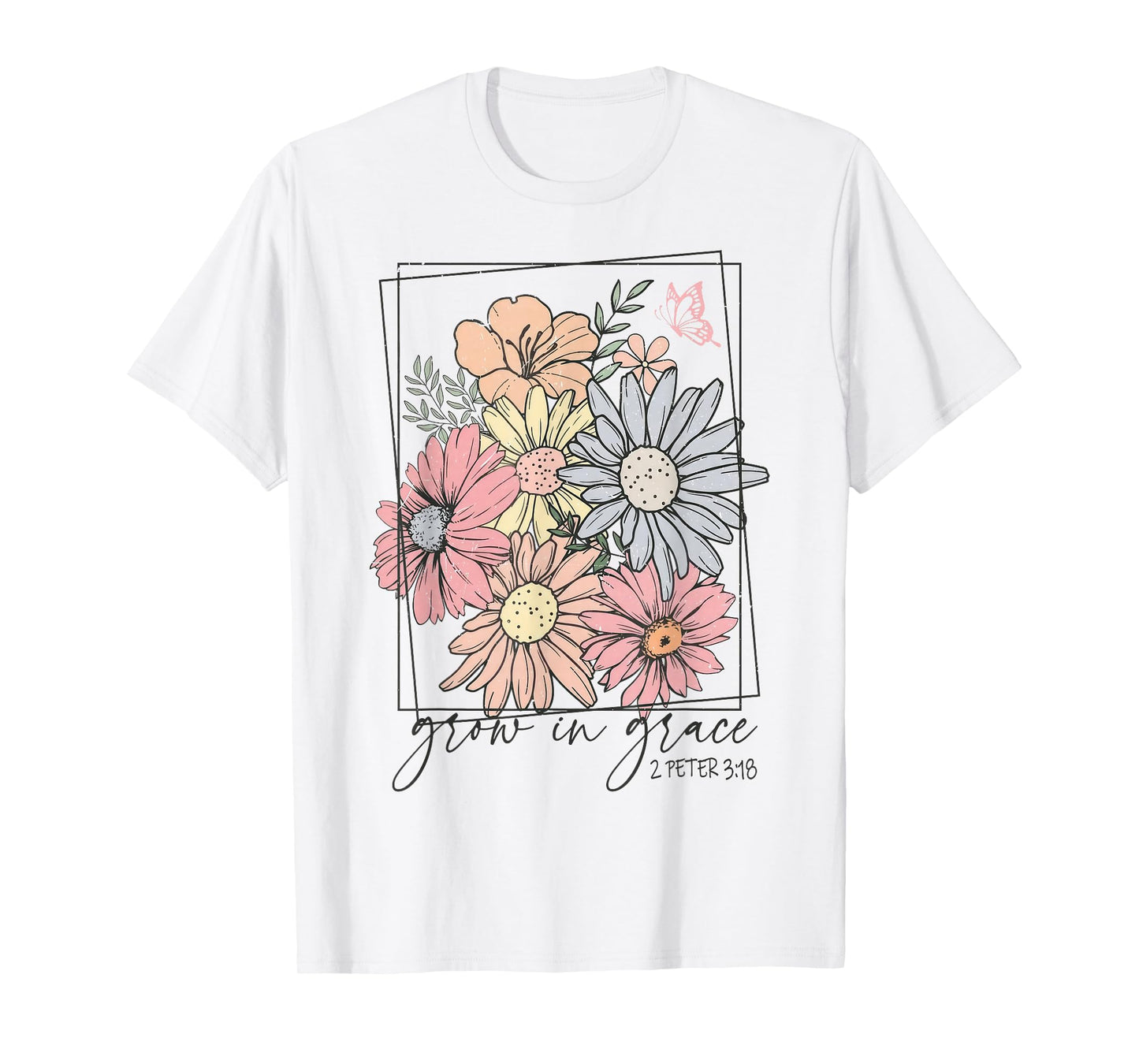 Grow In Grace Boho Wildflower Christian Bible Faith T-Shirt