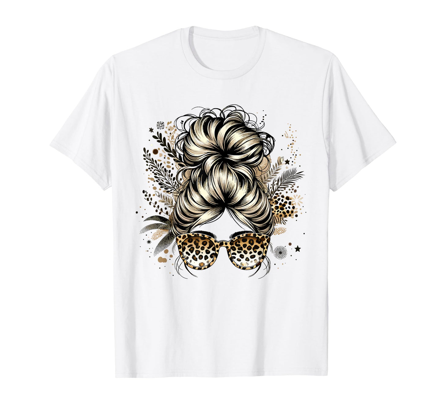 Leopard Messy Bun Hair Funny Mom Life Leopard Bandana T-Shirt