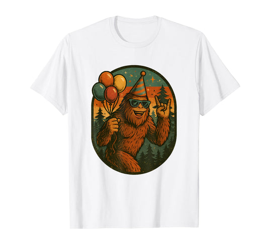 Bigfoot Party Vibes Birthday Balloons Forest Fun T-Shirt