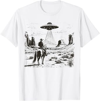 Vintage Rodeo Cowboy Western Country Space Ship UFO Alien T-Shirt