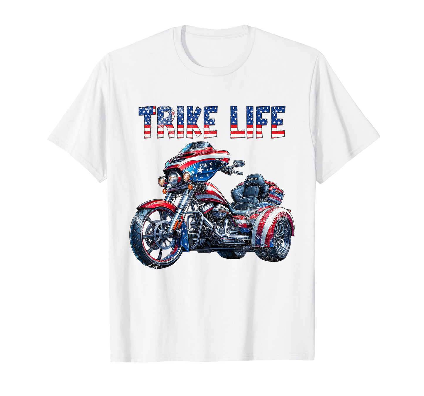 American USA Flag Motorcycle Trike Life Three Wheeler Trike T-Shirt