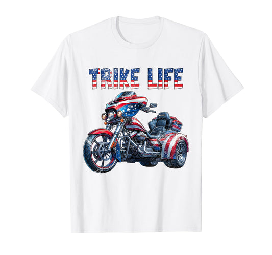 American USA Flag Motorcycle Trike Life Three Wheeler Trike T-Shirt