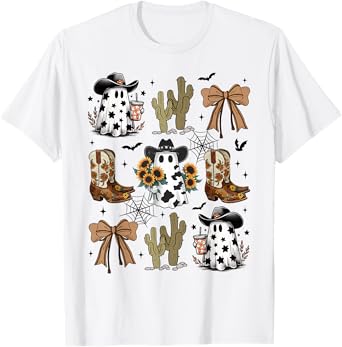 Cute Ghost Funny Cowboy Cowgirl Boo Haw Western Halloween T-Shirt