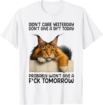 Funny Cat Didn't Care Yesterday Don't Give A Sht Today T-Shirt