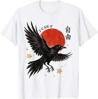 F-Caw-F Black Crow Japanese Art Funny Black Bird Men Women T-Shirt