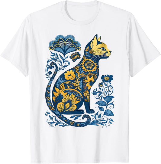 Ukraine Cat Floral Vintage Ukrainian Flag & Vyshyvanka Style T-Shirt
