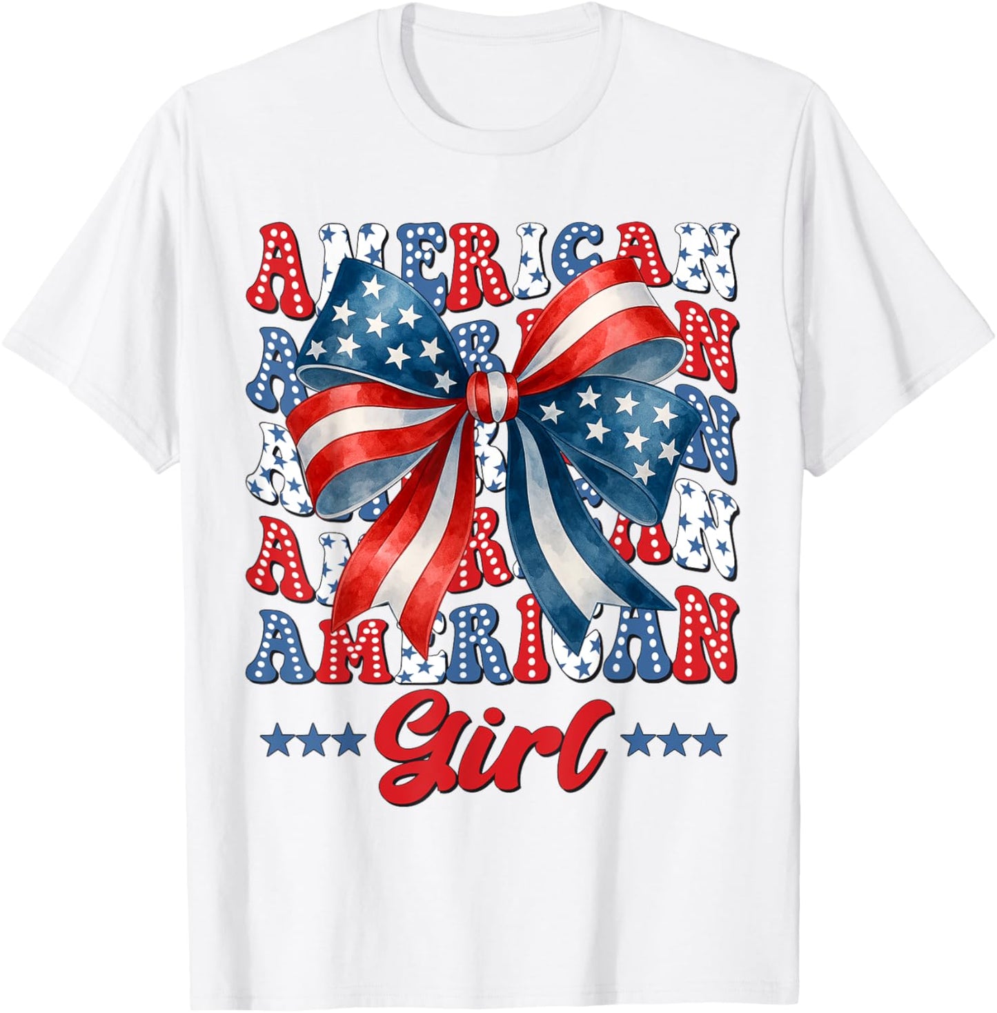 4th Of July American Girl Coquette USA Flag Patriotic Kids T-Shirt