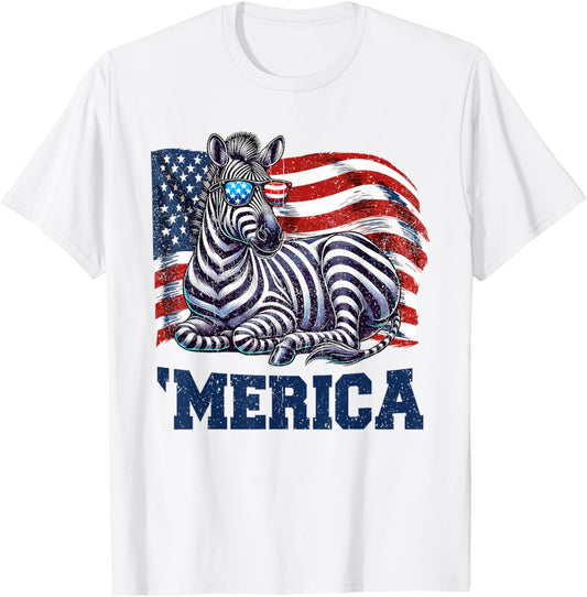 Zebra American Flag Patriotic Sunglasses Usa Vibes Vintage T-shirt