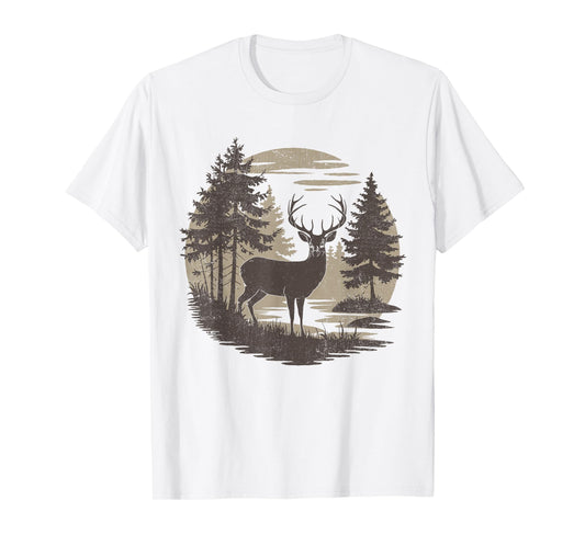 Vintage Forest Deer Graphic Retro Outdoors Wildlife Nature T-Shirt