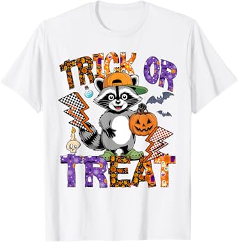 Trick Or Treat Spooky Raccoon Feral Halloween Men Women T-Shirt