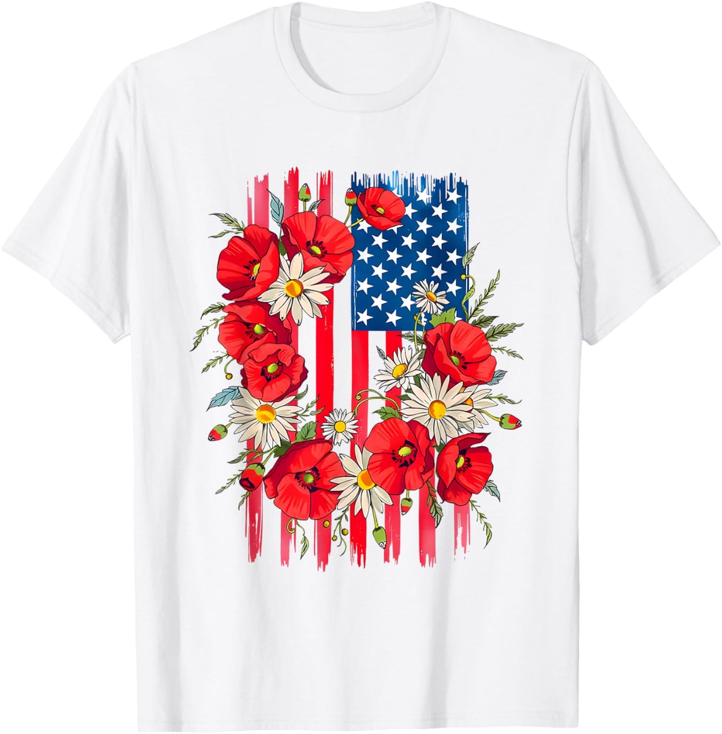 Retro Daisy Flower American Flag Patriotic Women 4th Of July T-shirt
