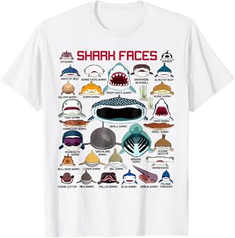 Funny Shark Faces Types Of Sharks Shark Lover Marine Biology T-Shirt
