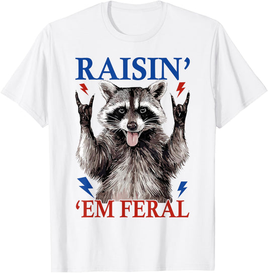 Raisin Em Feral Raccoon Patriotic 4th Of July American Flag T-shirt
