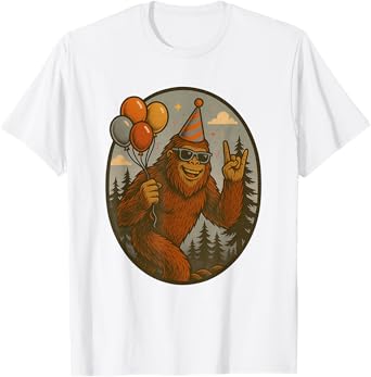 Bigfoot Party Vibes Birthday Balloons Forest Fun T-Shirt