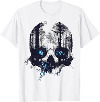 Skull Costume Halloween Spooky Blue Eyes Art Skull T-Shirt