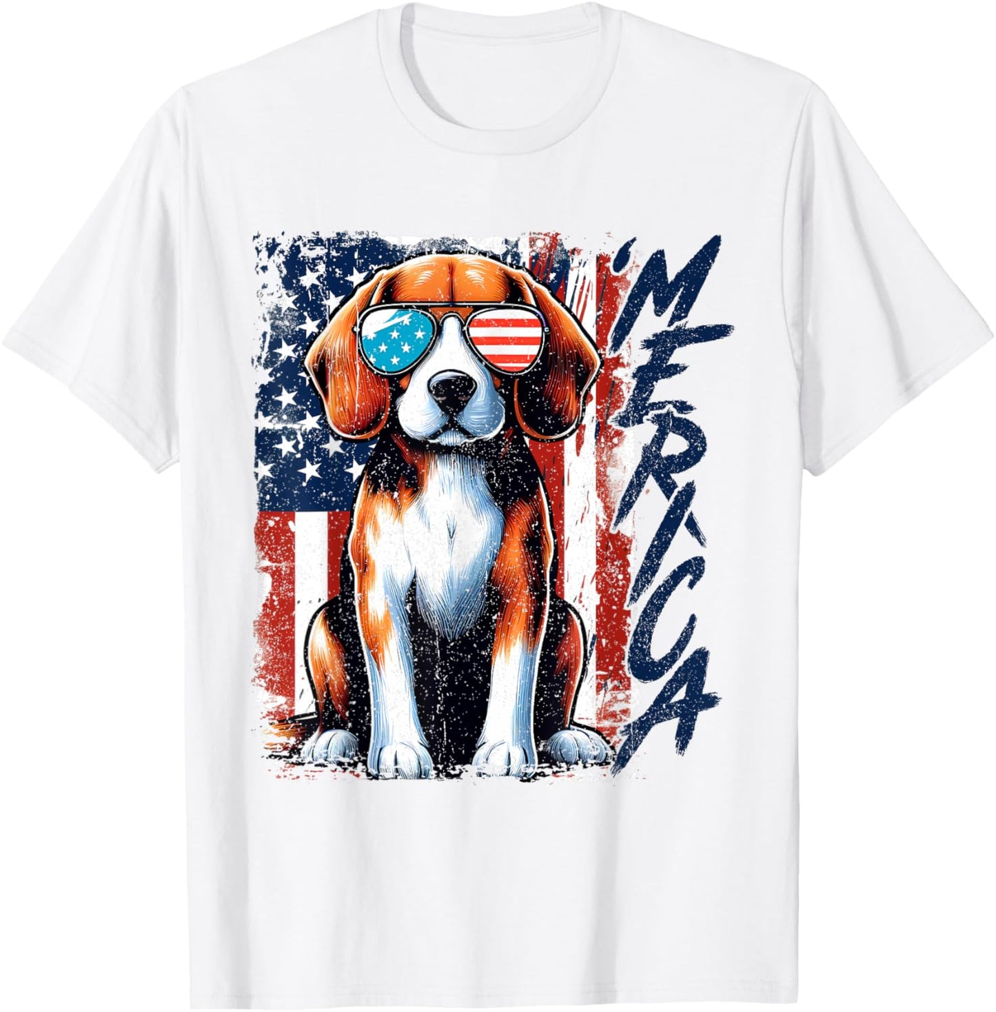 'Merica Beagle American Flag Patriotic Sunglasses Freedom T-Shirt