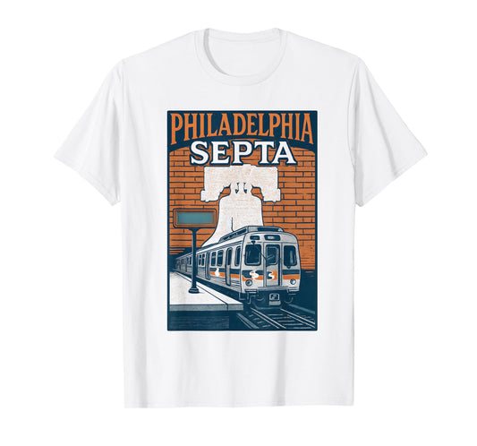 Philadelphia Septa Train Retro Transit Liberty Bell Artwork T-Shirt