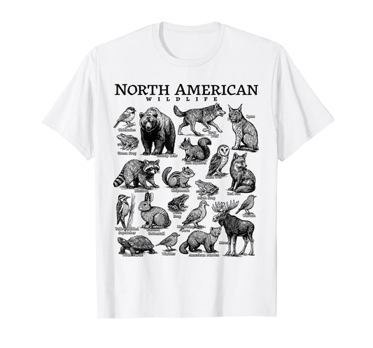 North American Wildlife Nature Camping USA Animal Guide T-Shirt