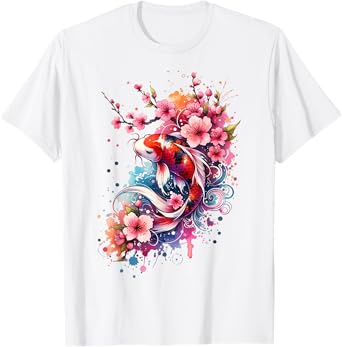 Japanese Koi Carp Nishikigoi Fish Cherry Blossom T-Shirt