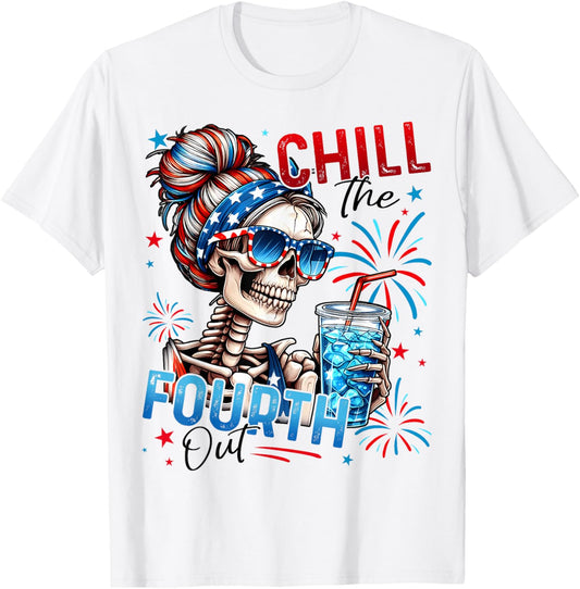Chill The Fourth Out Funny Skeleton Retro 4th Of July Women T-shirt