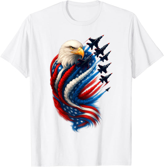 Jets Patriotic USA Flag Fighter Jets Bald Eagle 4th of July T-Shirt