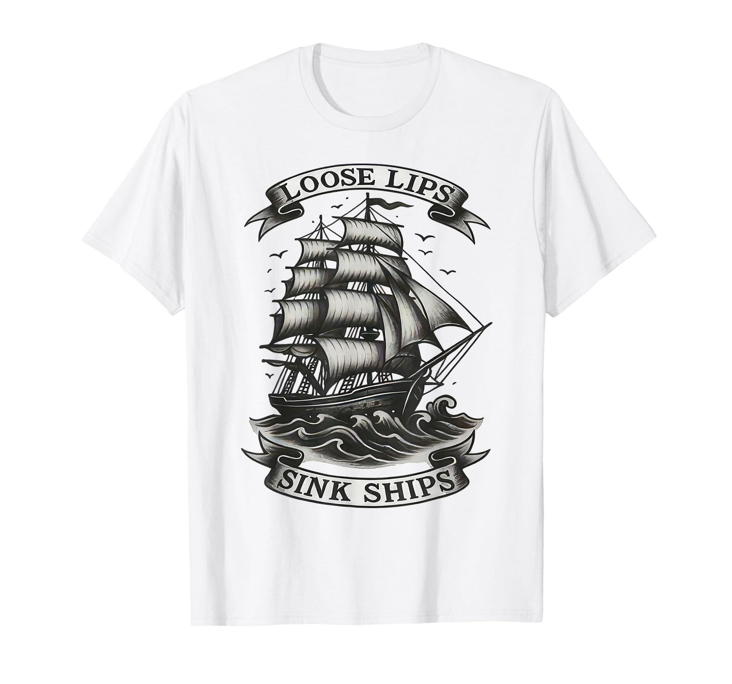 Vintage Loose Lips Sink Ships Traditional Nautical Sailor T-Shirt