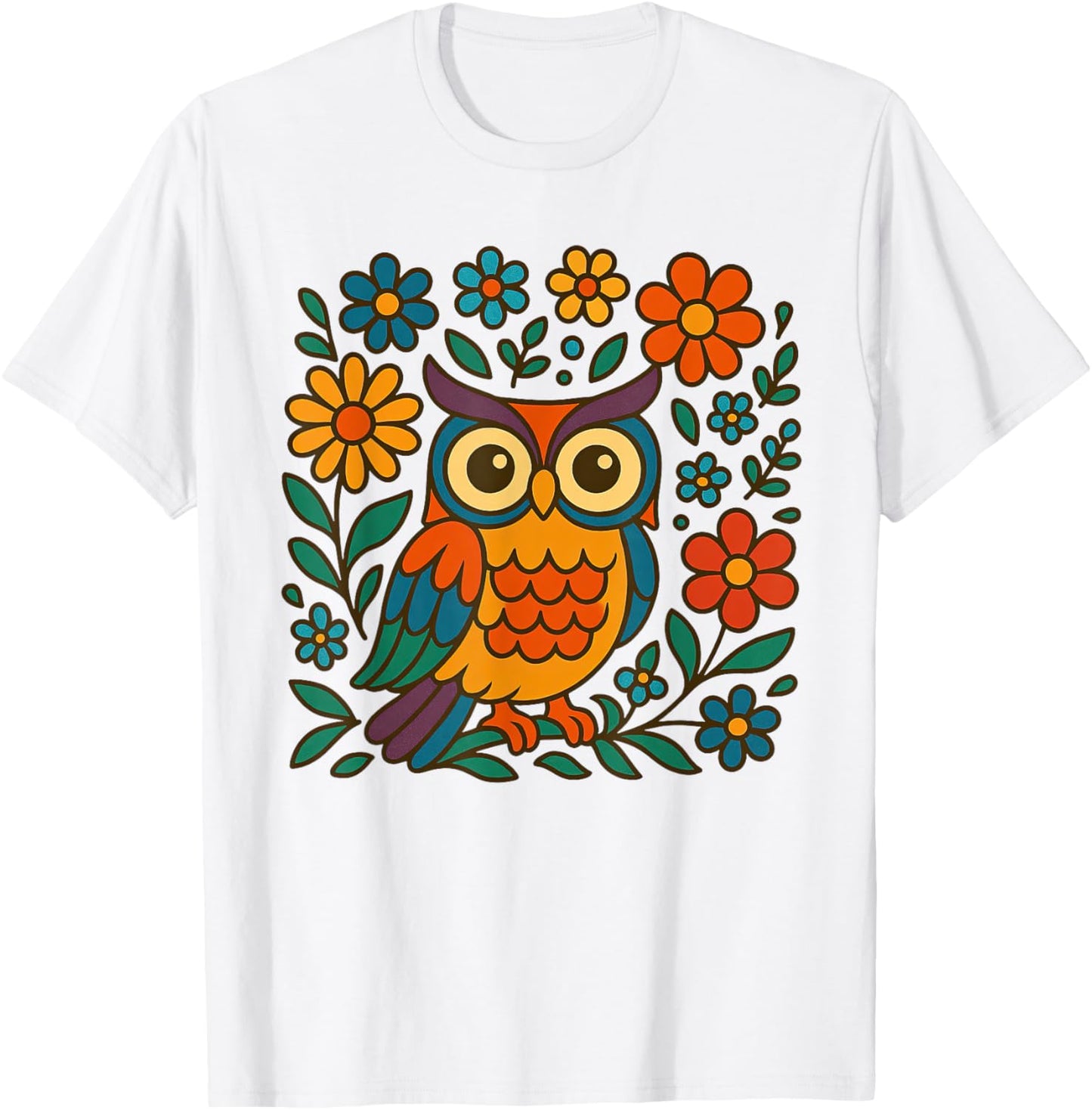 Cute Owl with Flowers Owl Lover T-Shirt