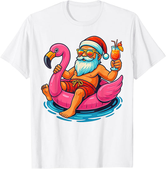 Christmas In July Shirt Boys Kids Santa Flamingo Summer Xmas T-shirt