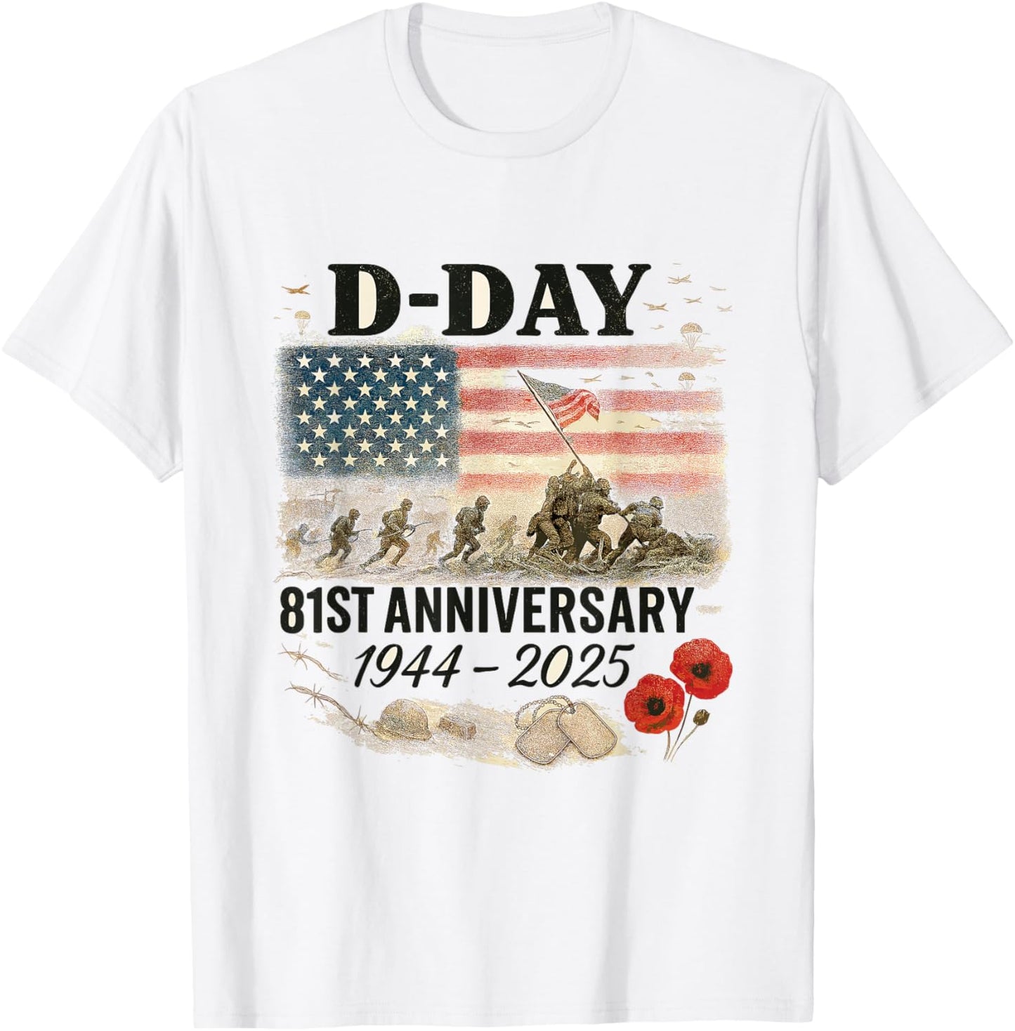 D-Day 81st Anniversary 1944-2025 Normandy American Flag Dday T-Shirt