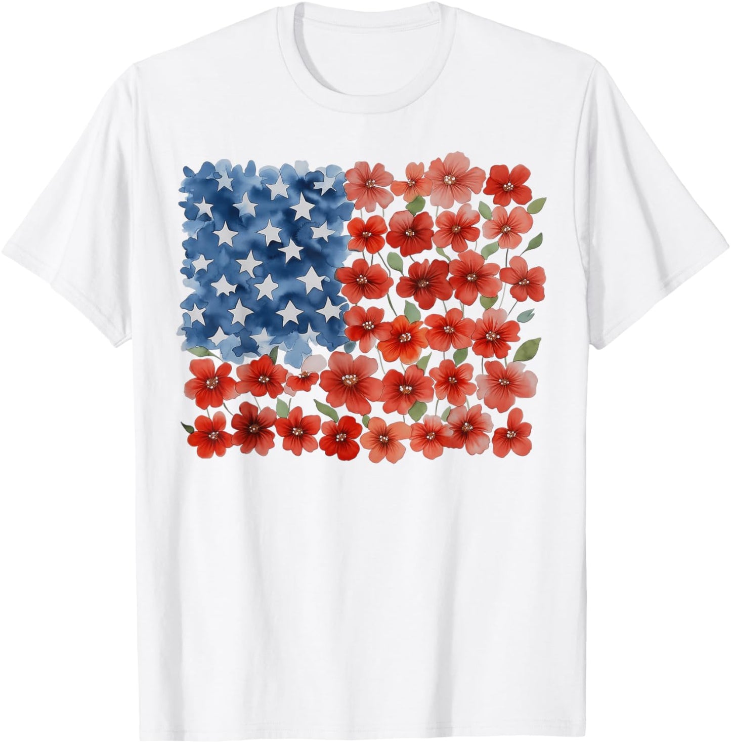Retro Flower American Flag USA Patriotic 4th Of July Women T-Shirt