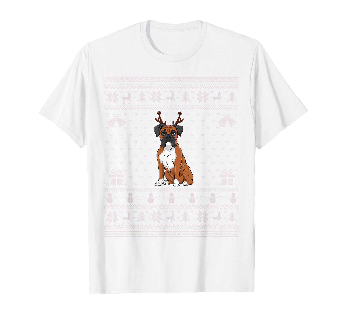 Ugly Xmas Sweater Style Boxer Dog Reindeer Christmas T-Shirt for Men Women Kids